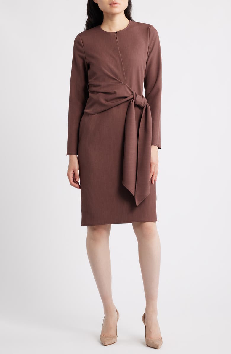 Misook Tie Waist Shift Dress, Main, color, Truffle