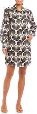 Karen Kane Shell Print Long Sleeve Linen Shirtdress