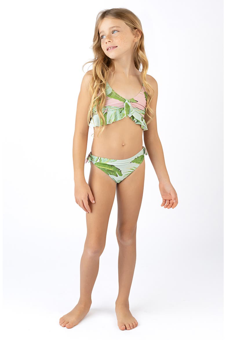 Kids' Cabana Palms Two-Piece Swimsuit, Alternate, color, GREEN MULTI