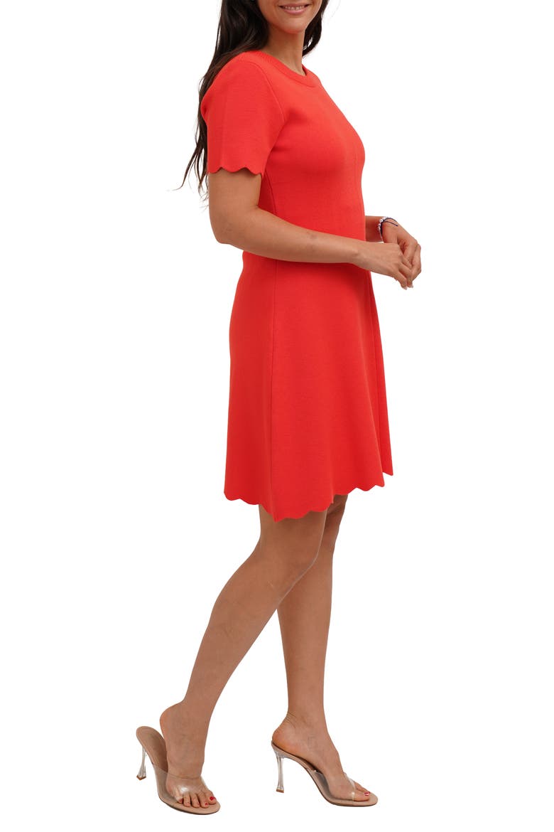 Scalloped Short Sleeve A-Line Sweater Dress, Alternate, color, CORAL