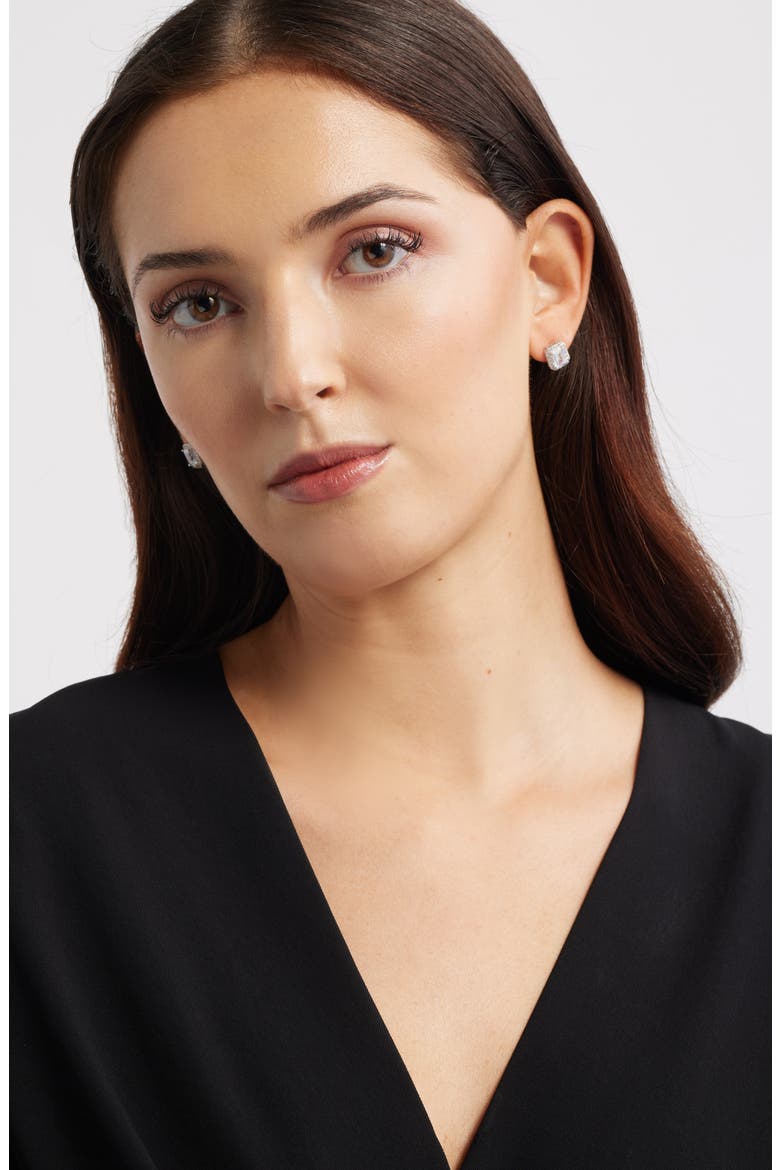 Cubic Zirconia Stud Earrings, Alternate, color, PLATINUM PLATED