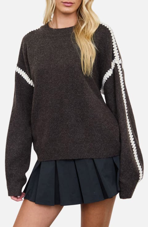 Marled Contrast Stitch Crewneck Sweater
