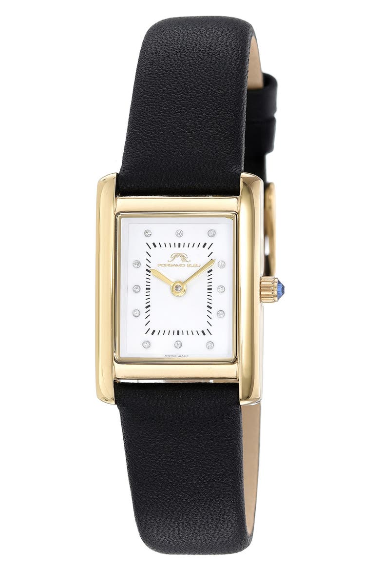 Karolina Diamond Leather Strap Watch, 21.5mm x 30mm - 0.06 ctw, Main, color, GOLD-BLACK