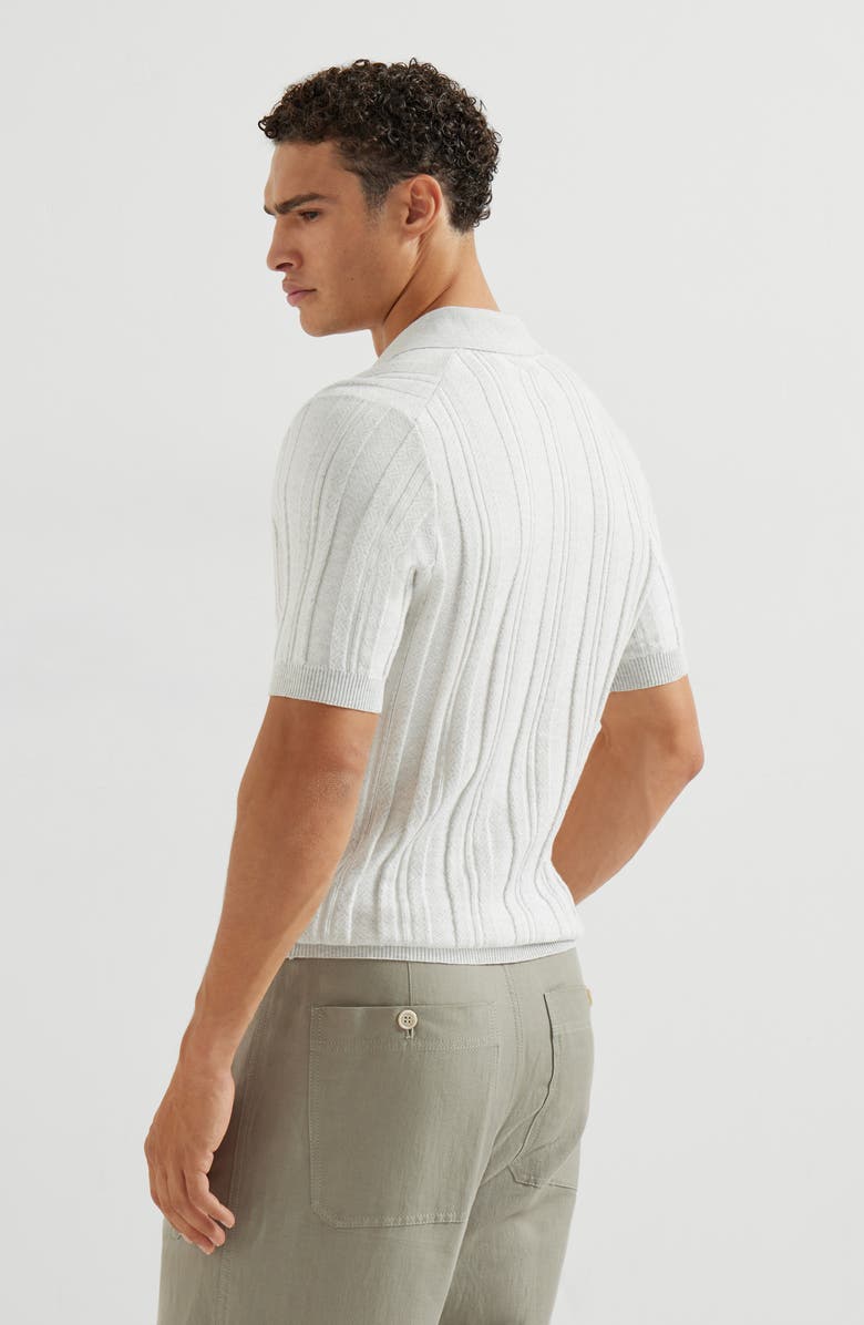 Brunello Cucinelli Jacquard knit polo shirt, Alternate, color, Fog