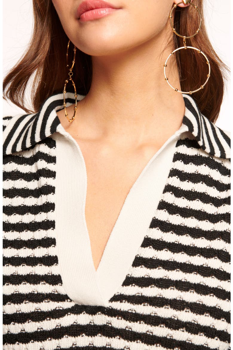 Azaria Stripe Organic Cotton Blend Sweater, Alternate, color, BLACK/ IVORY STRIPE