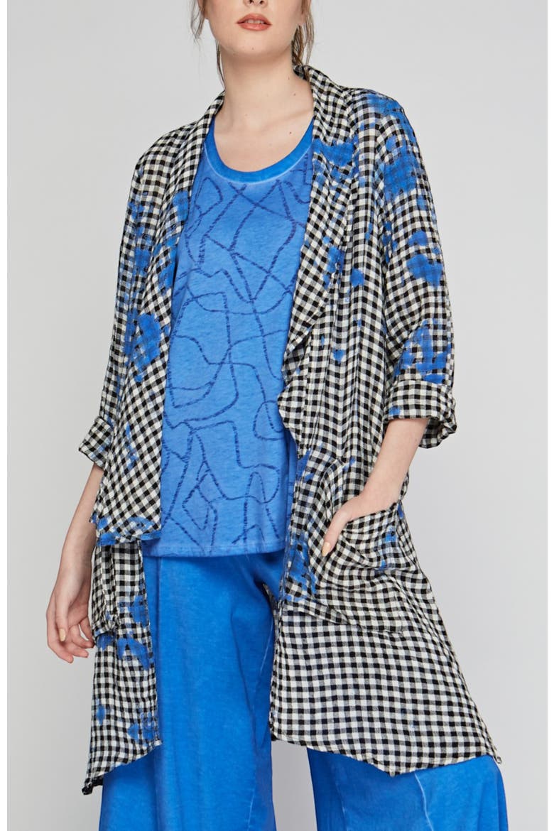 Jax Checkered Gauze Linen Duster, Main, color, Blue