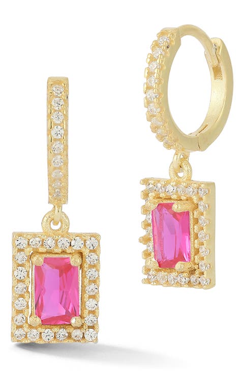 Cubic Zirconia Drop Huggie Hoop Earrings