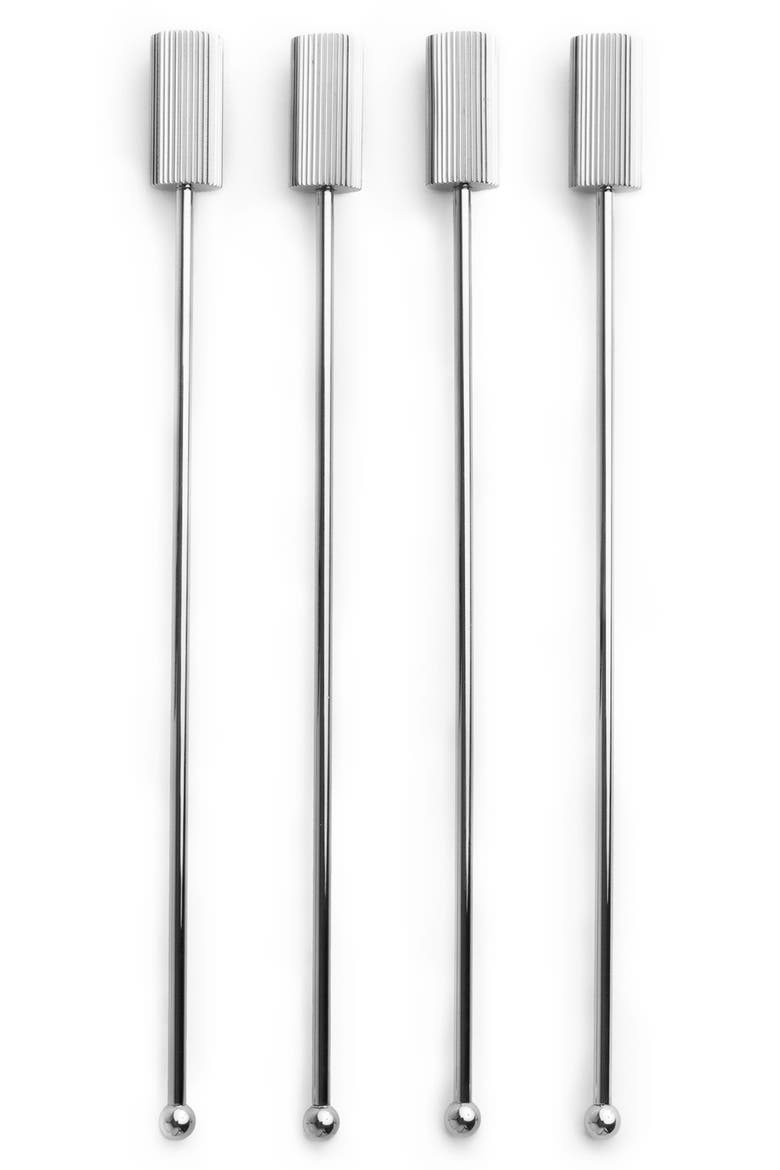 Striations Set of 4 Drink Stirrers, Main, color, SILVER