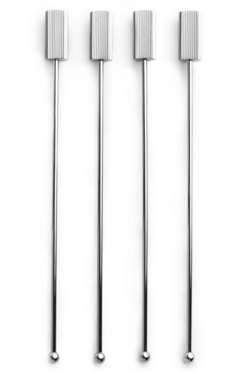 ANNA New York Striations Set of 4 Drink Stirrers, Main, color, Silver