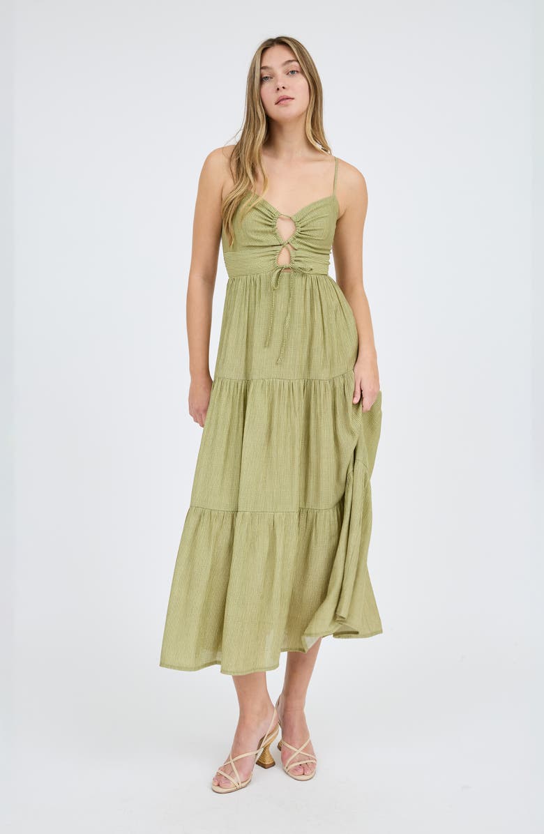 Blu Pepper Tie Front Tiered Midi Sundress, Alternate, color,