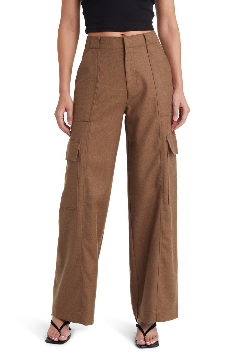 x EmRata Amia Wide Leg Wool Cargo Pants, Main, color, UMBER