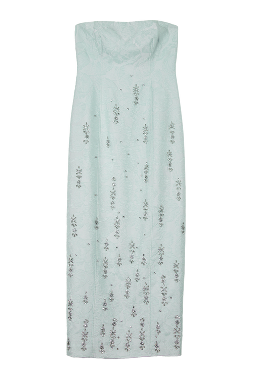 Karen Millen Crystal Embellished Strapless Midi Dress In Green