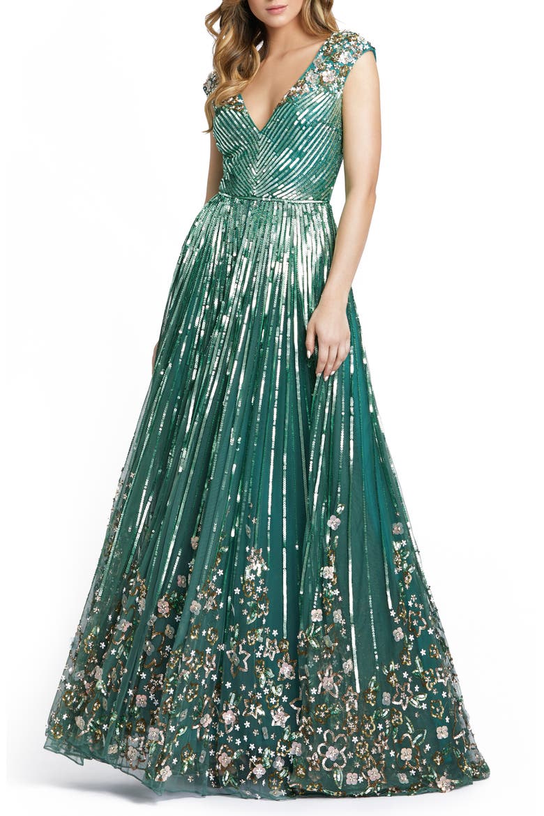 Sequin Embellished A-Line Gown, Main, color, SAGE