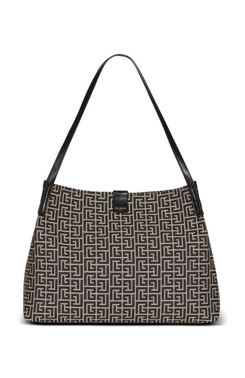 Medium Release Shopper bag in monogram jacquard and calfskin leather