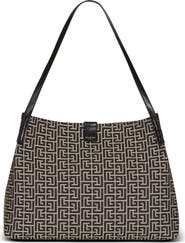 Balmain Medium Release Shopper bag in monogram jacquard and calfskin leather