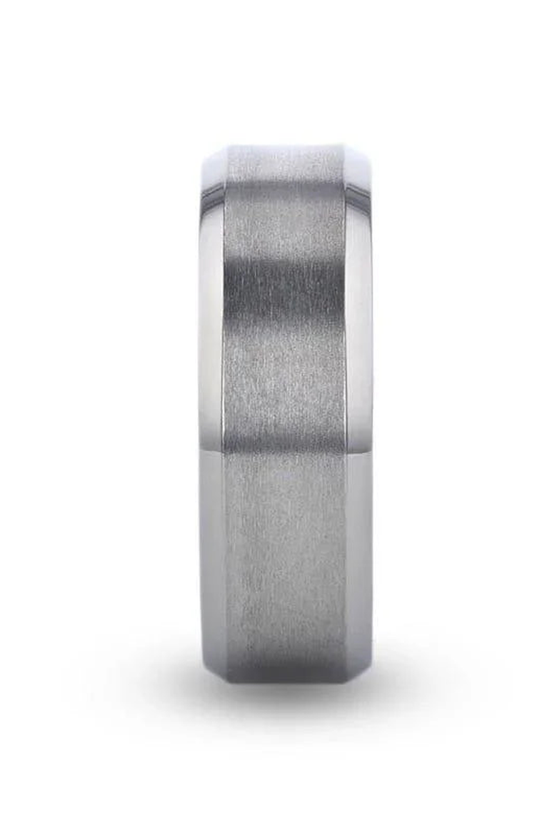 Shire Titanium Flat Wedding Ring Brushed Center With Polished Beveled Edges, Alternate, color, Silver 8mm