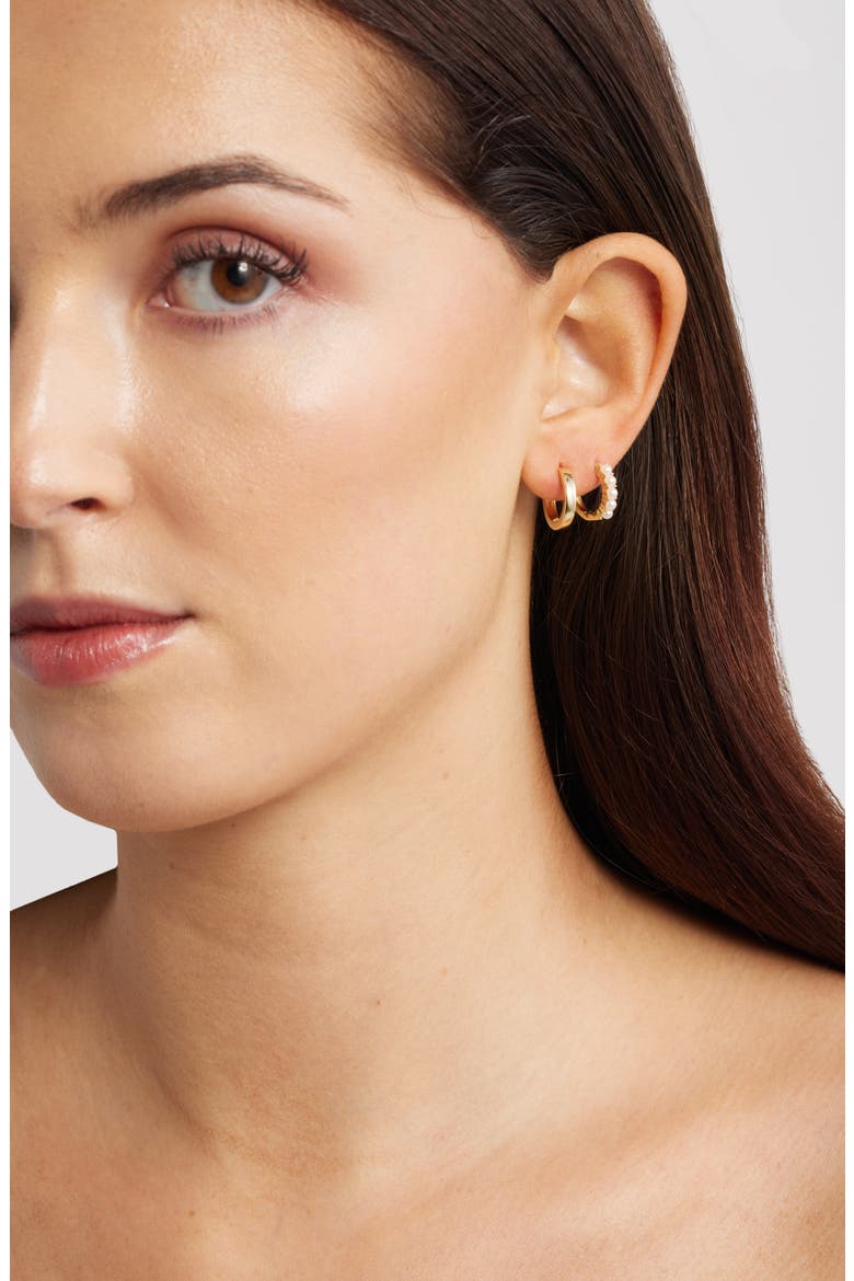 Gift Boxed Set of 3 Demi Fine Huggie Hoop Earrings, Alternate, color, WHITE- CLEAR- GOLD
