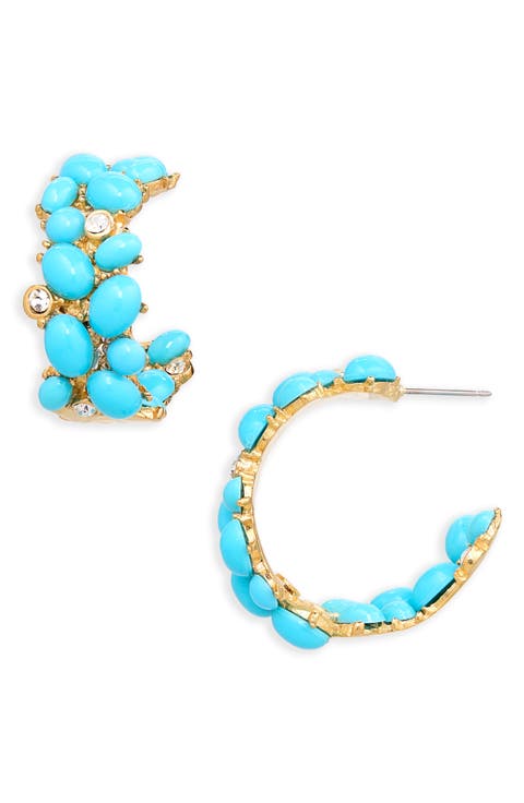 Turquoise Cabochon & Crystal Hoop Earrings