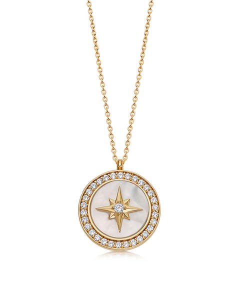 Gold Large Polaris Mother of Pearl Locket Necklace