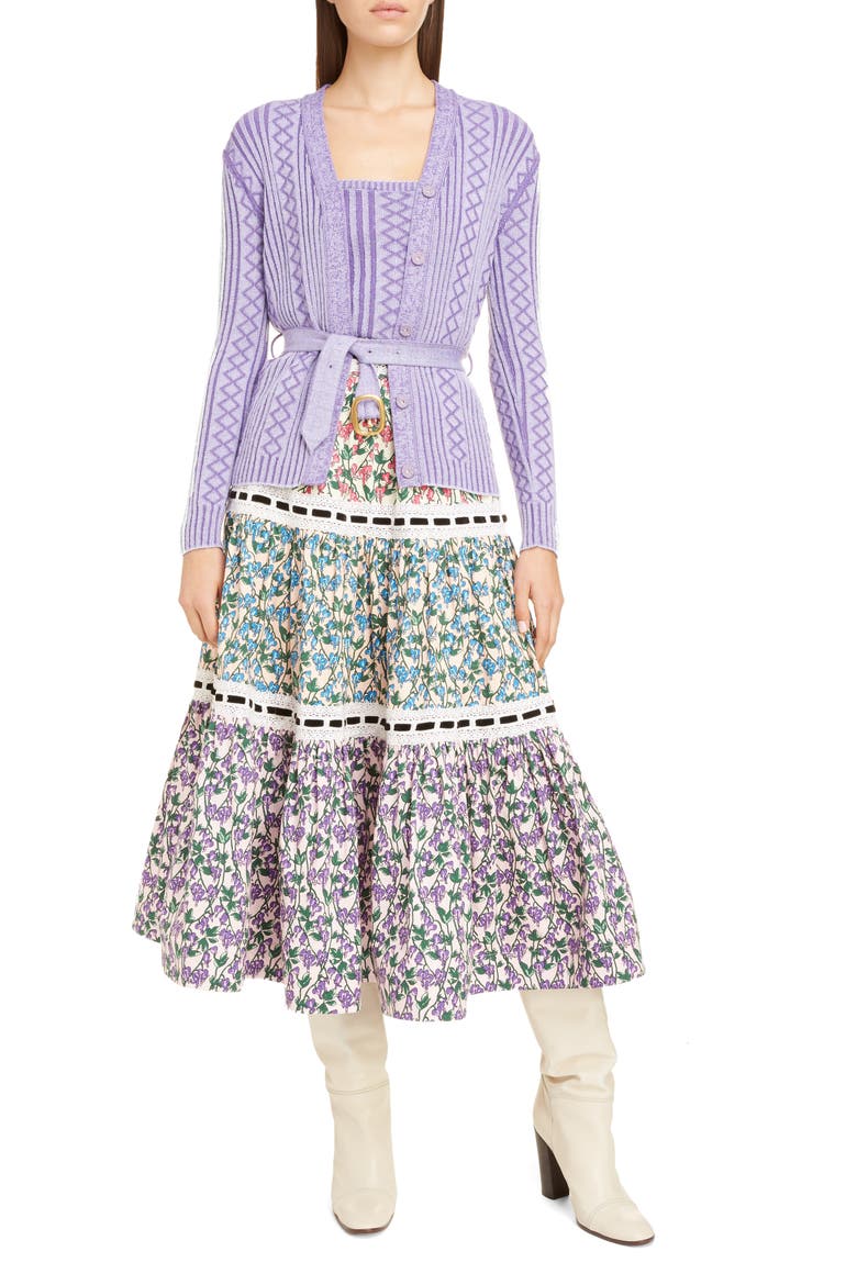 MARC JACOBS Belted Diamond Rib Stitch Cardigan, Alternate, color, PURPLE MELANGE