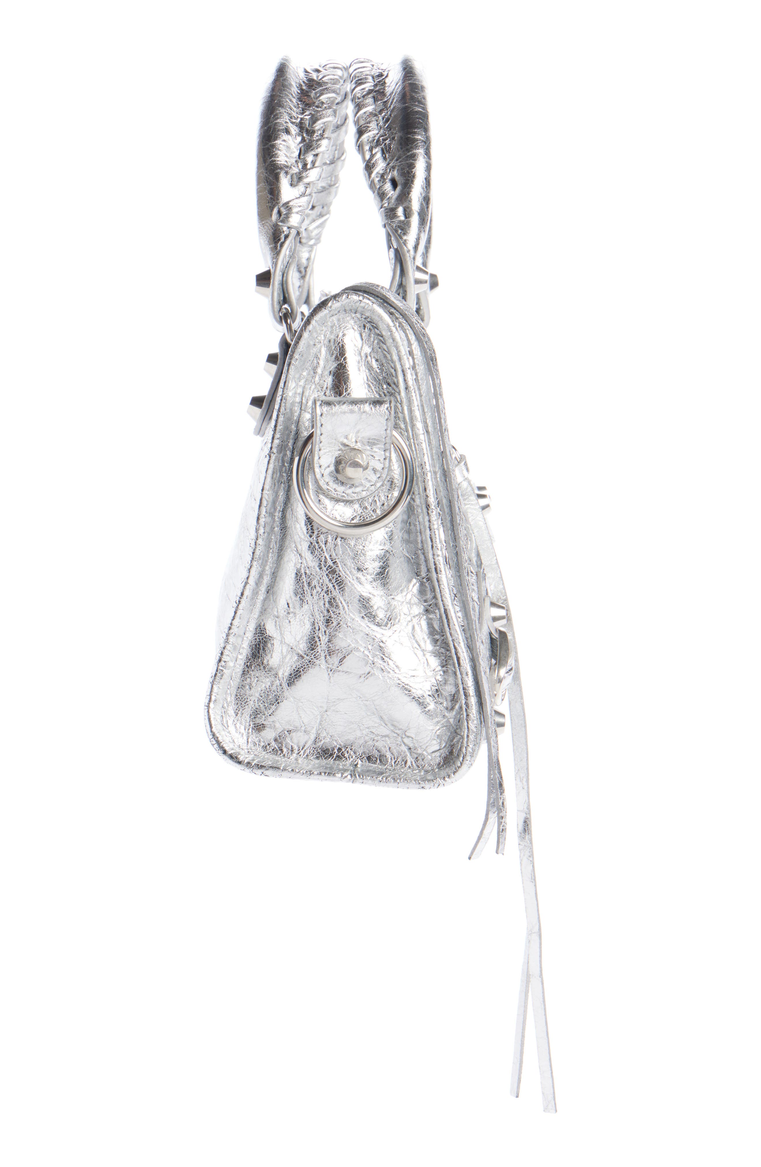 Balenciaga Mini Le City Metallic Lambskin Leather Handbag, Alternate, color, 8122 Silver