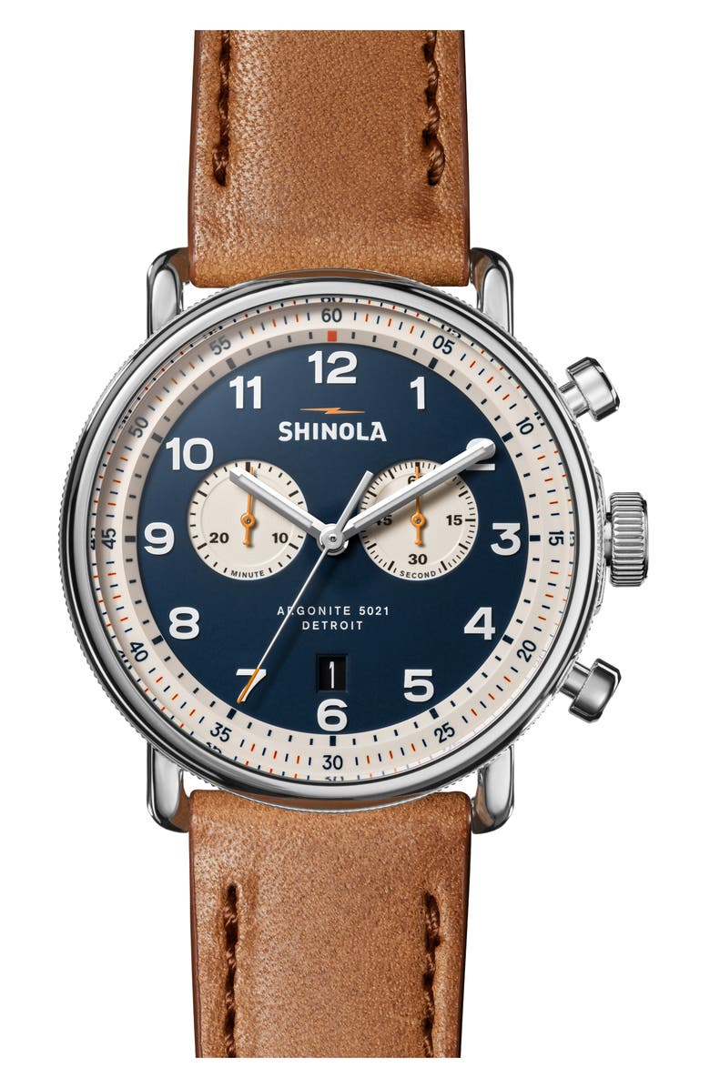 Shinola Canfield Model C56 Chronograph Leather Strap Watch, 43mm, Main, color, Blue