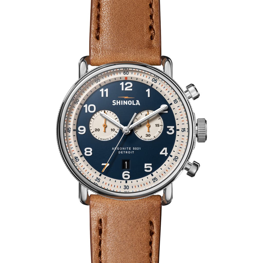 Shinola Canfield Model C56 Chronograph Leather Strap Watch, 43mm in Blue  product