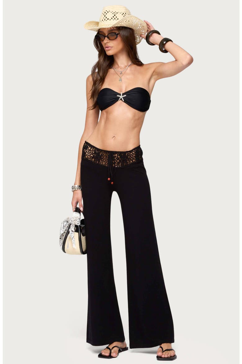Kirsty Crochet Waist Drawstring Pants, Alternate, color, BLACK