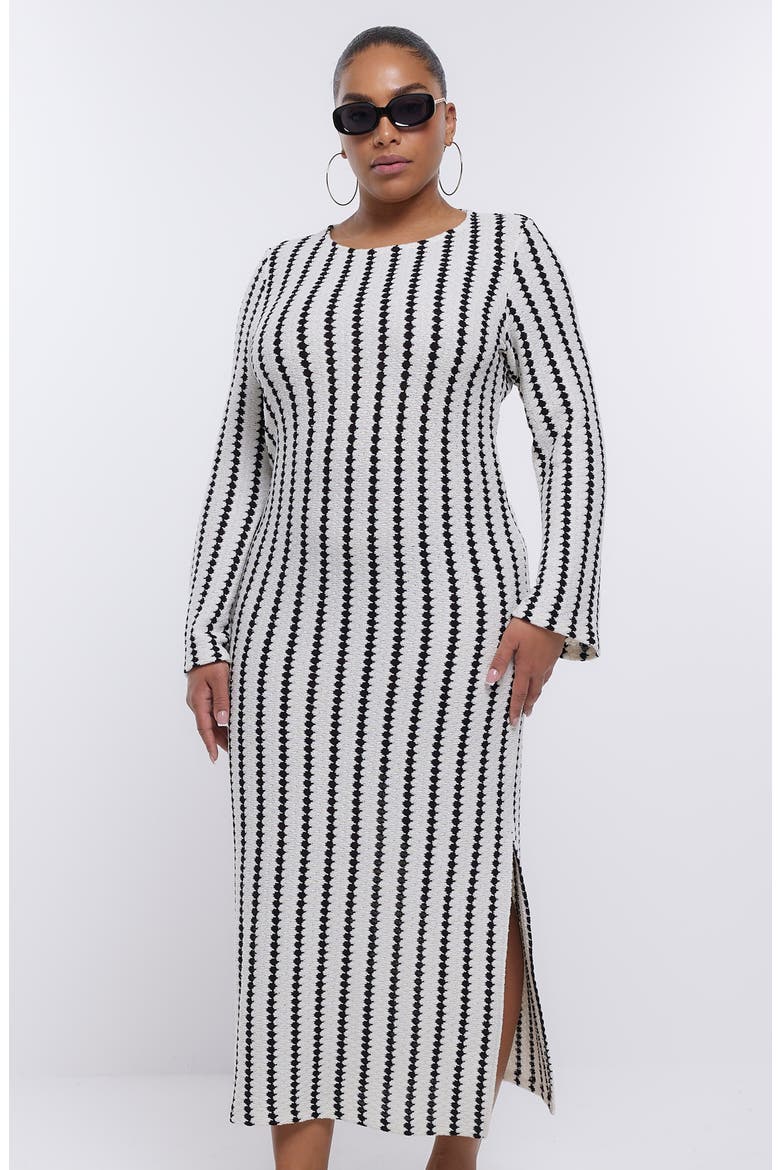 Stripe Long Sleeve Knit Midi Dress, Alternate, color, CREAM