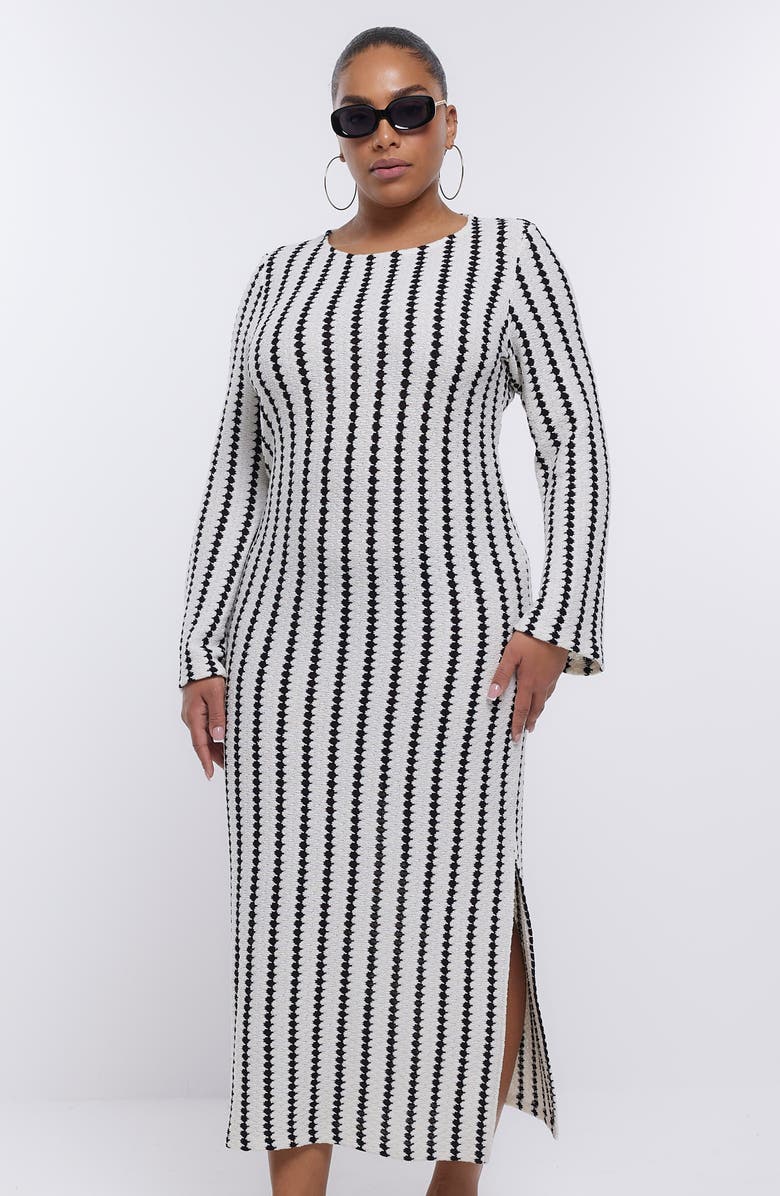 River Island Stripe Long Sleeve Knit Midi Dress, Alternate, color, 