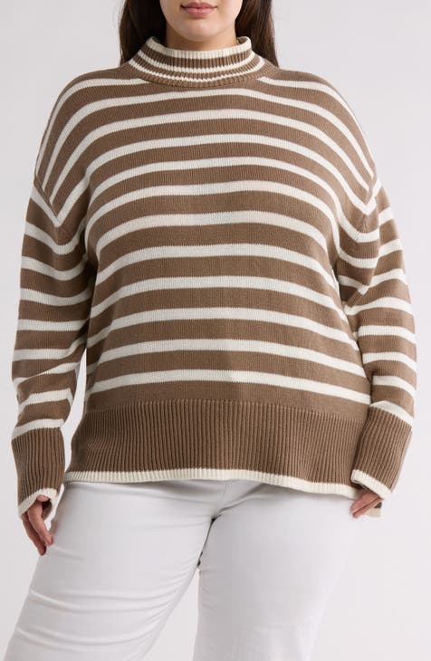 Stripe Oversize Mock Neck Sweater