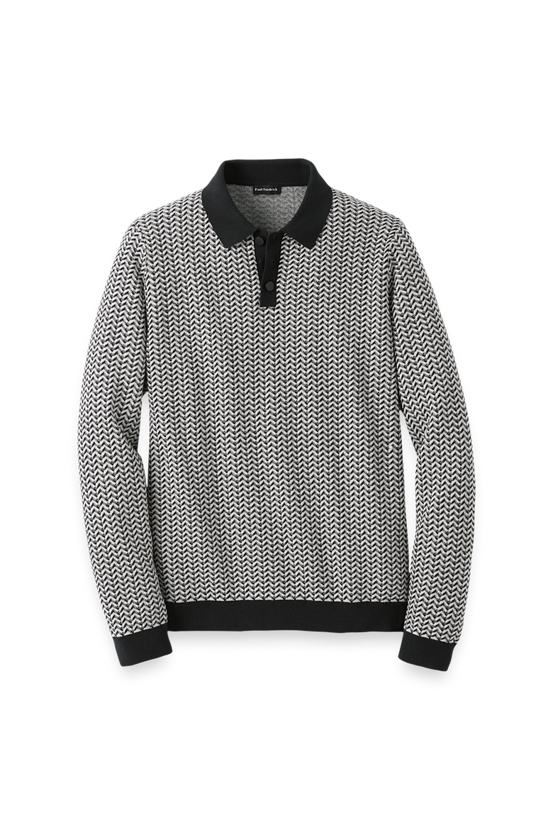 Cotton Three-button Polo, Main, color, Black/Ivory