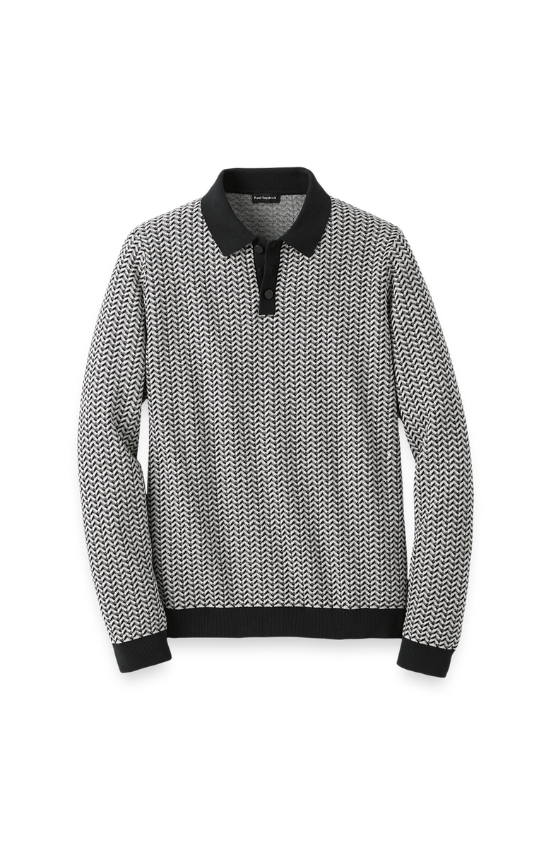 Paul Fredrick Cotton Three-button Polo, Main, color, Black/Ivory