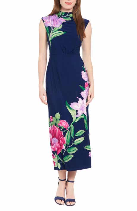 London Times Mock Neck Cap Sleeve Sheath Dress