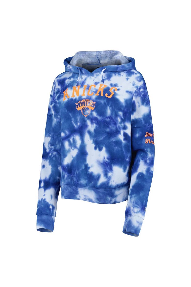 Women's New Era Royal New York Knicks Brushed Cotton Tie-Dye Pullover Hoodie, Alternate, color, Royal