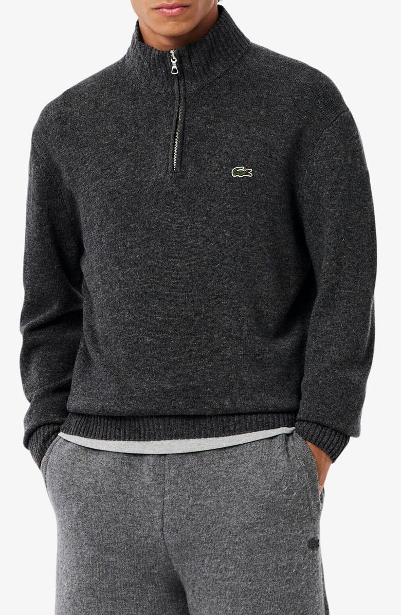 Lacoste Classic Fit Wool Quarter Zip Sweater, Main, color, Pitch Chine