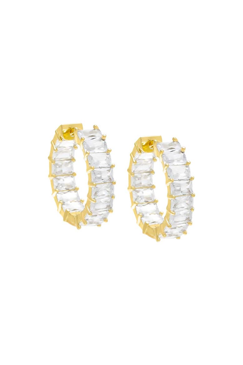 Moissanite Emerald Cut Inside Outside Hoop Earring, Main, color, Gold