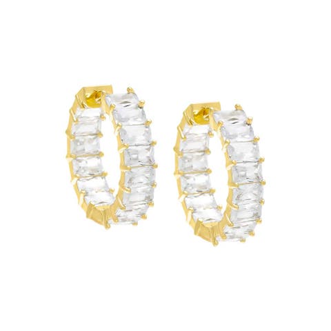 Moissanite Emerald Cut Inside Outside Hoop Earring