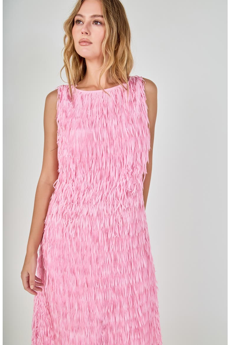 Fringe Sleeveless Midi Dress, Alternate, color, PINK