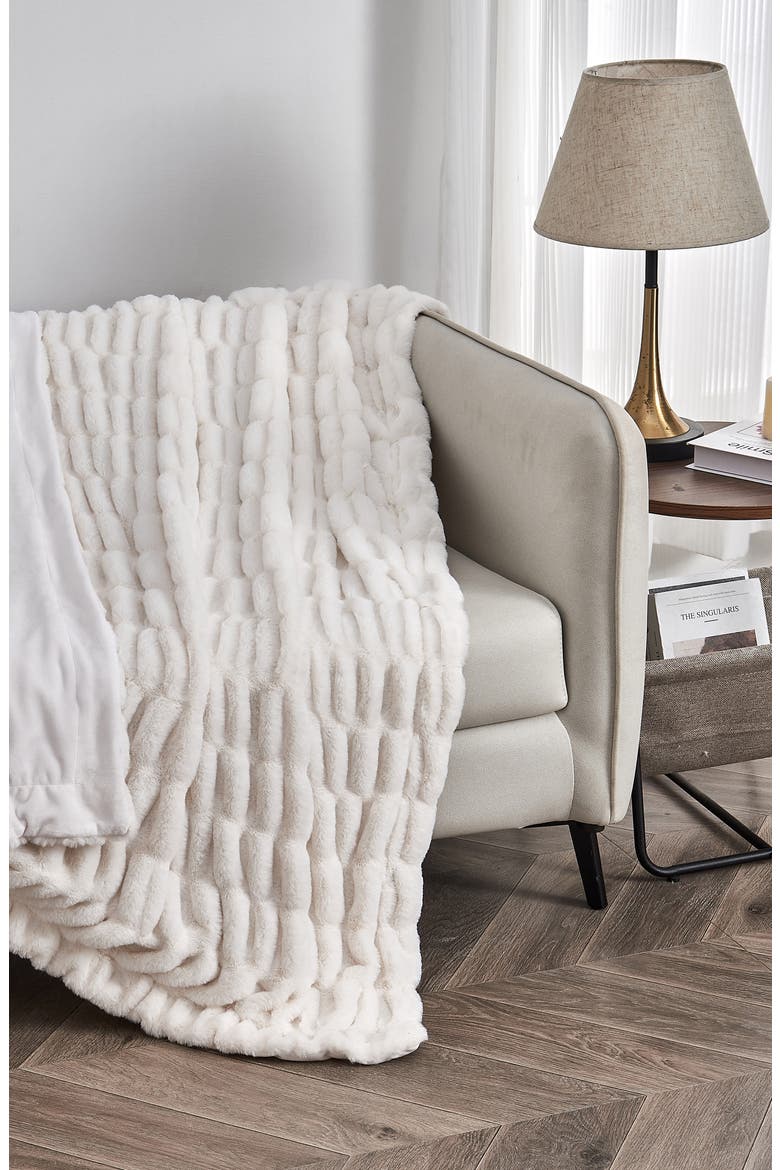 Faux Fur Reversible Throw Blanket, Alternate, color, WHITE