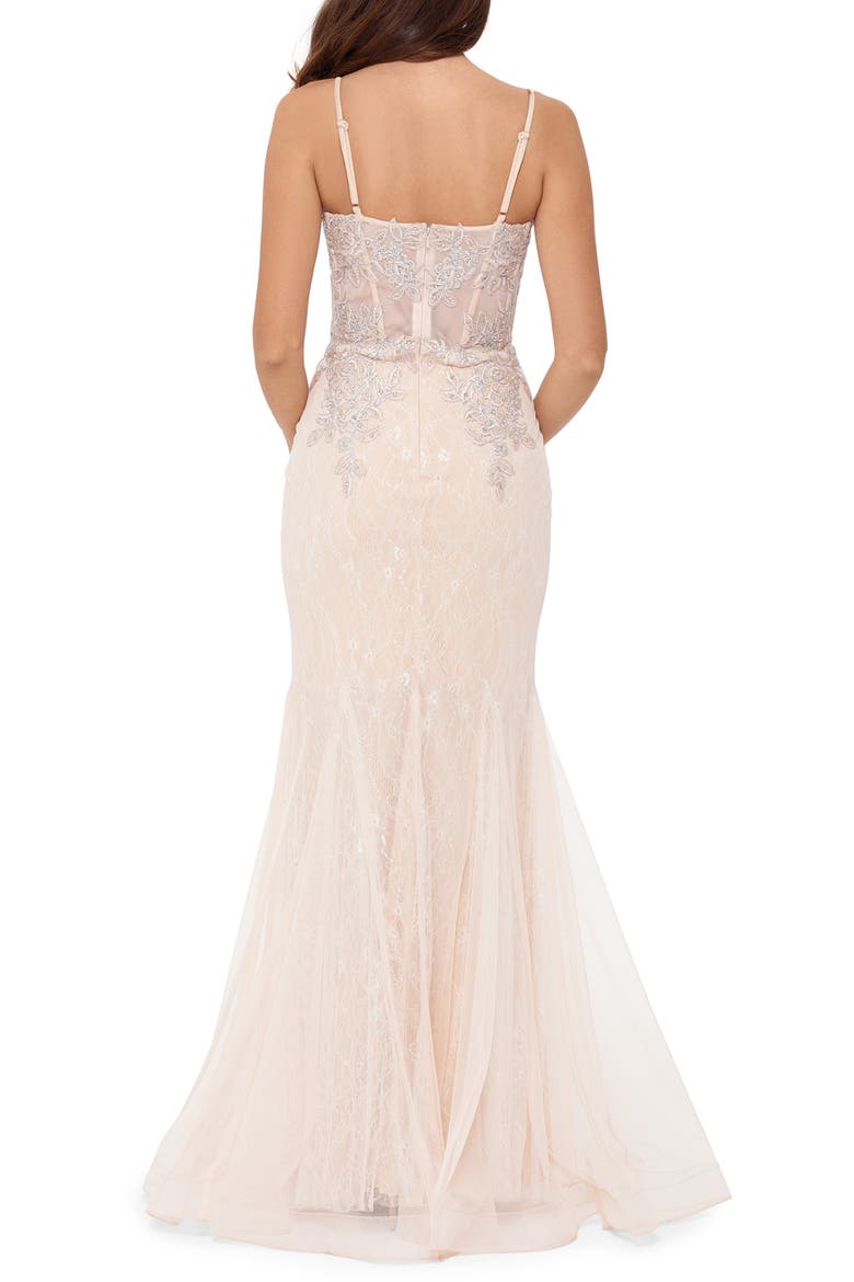 Xscape Crystal Beaded Embroidered Lace Mermaid Gown, Alternate, color, BLUSH/ SILVER