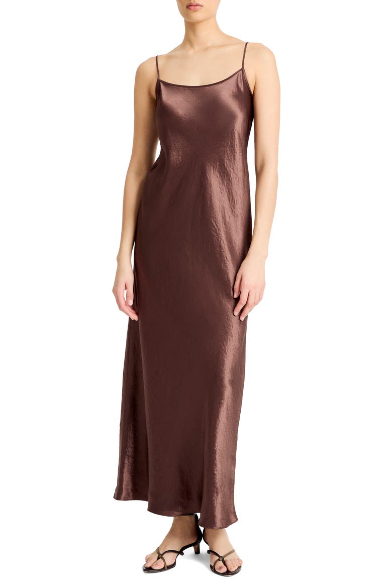 Hammered Satin Maxi Slipdress, Main, color, CHOCOLATE
