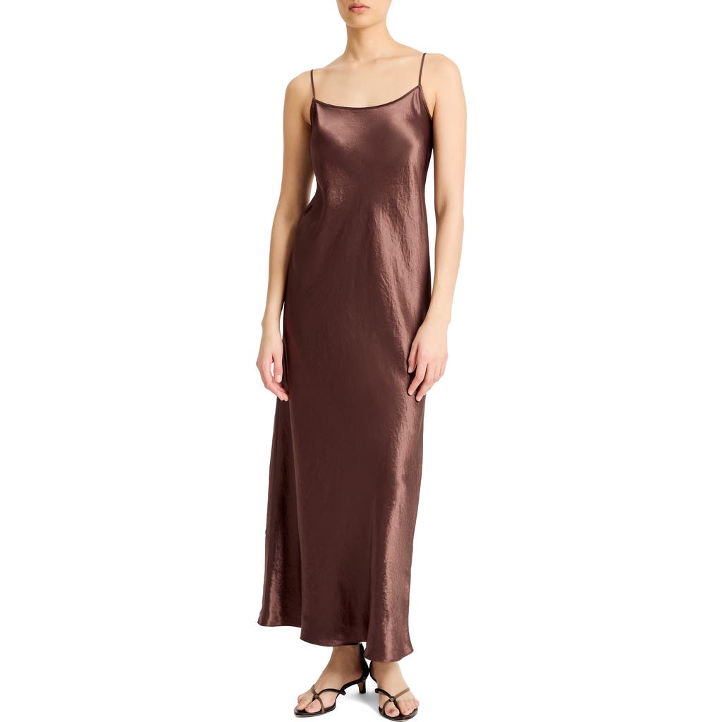 Vince Hammered Satin Maxi Slipdress In Chocolate