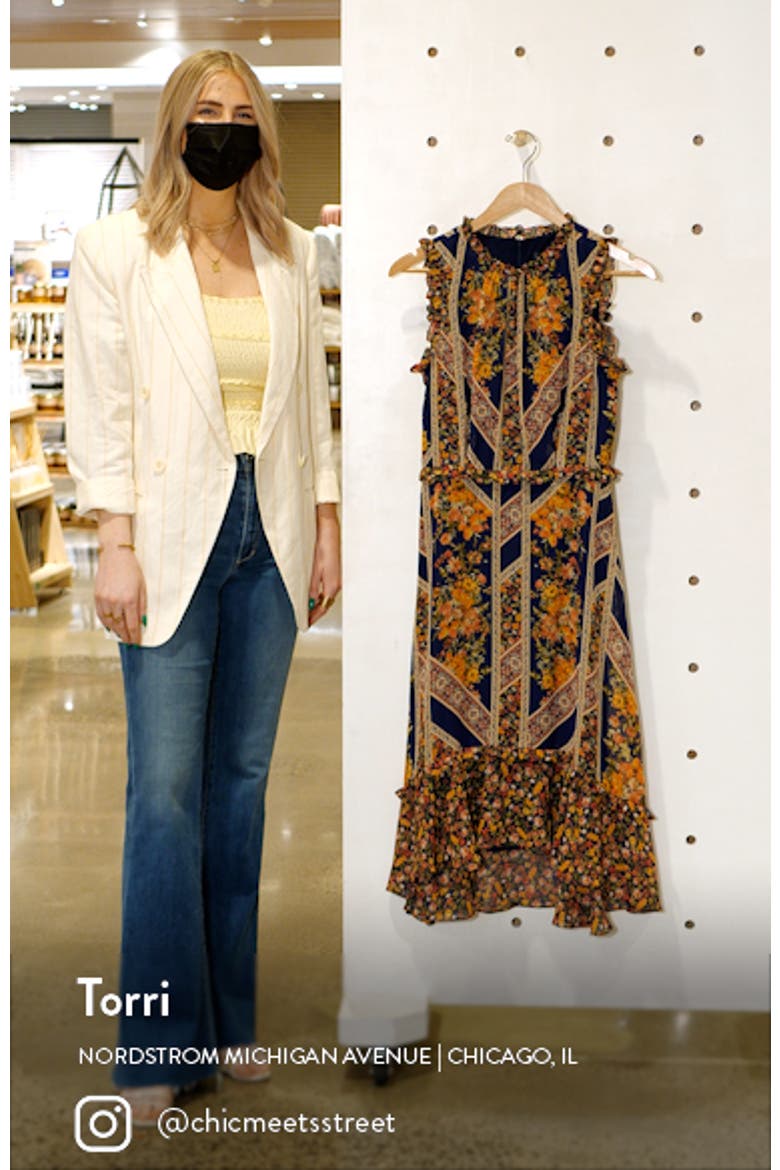 Floral Scarf Print Ruffle Detail A-Line Dress video