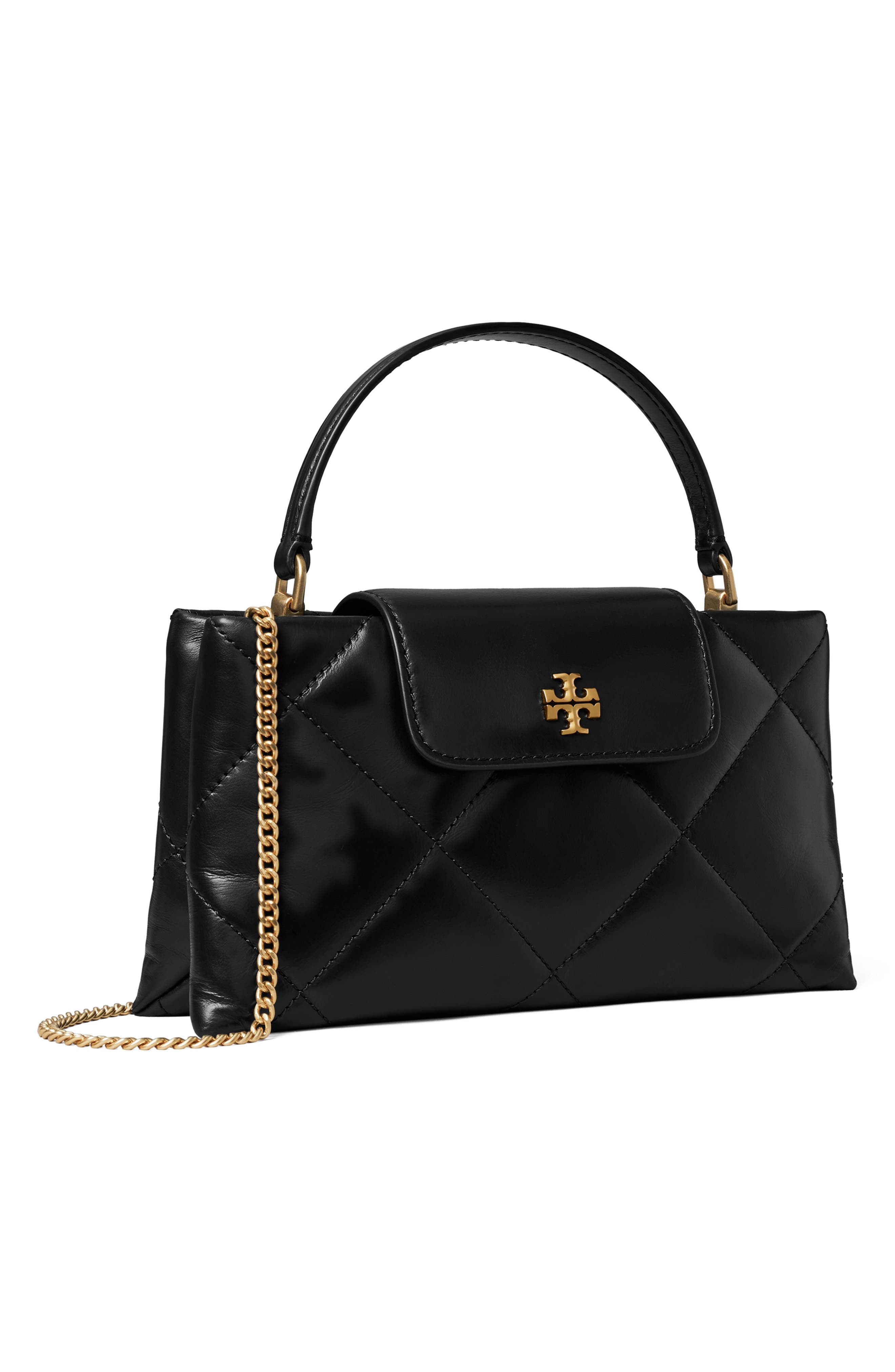 Tory Burch Kira Diamond Quilted East-West Top Handle Bag, Alternate, color, Black
