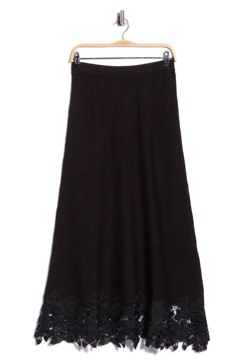 Lace Hem Midi Sweater Skirt, Main, color, BLACK