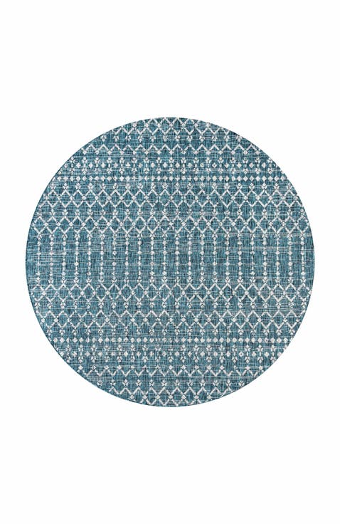 Ourika Moroccan Geometric Textured Weave Indoor/Outdoor Round Area Rug