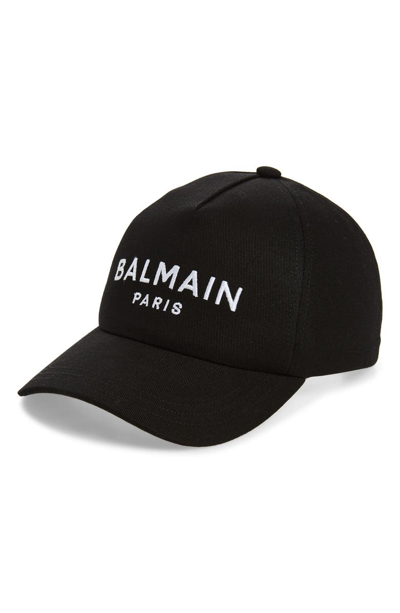 Balmain Embroidered Logo Cotton Twill Baseball Cap, Main, color, Black/ White