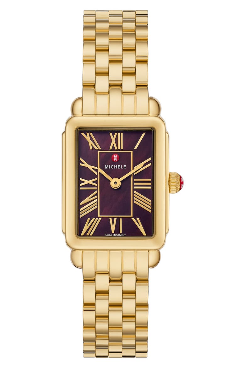Deco Park Mother-of-Pearl Bracelet Watch, 23mm x 29mm, Main, color, GOLD/ DARK CHERRY