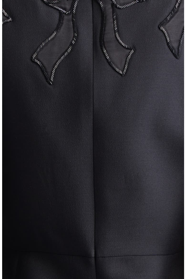 Beaded Bow Detail Crepe Couture Sheath Dress, Alternate, color, BLACK